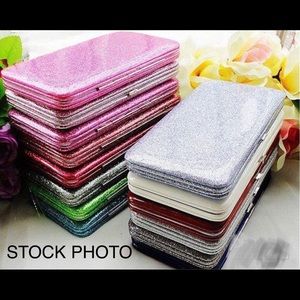 NWOT Blue Sparkly Hard Case Clutch Wallet